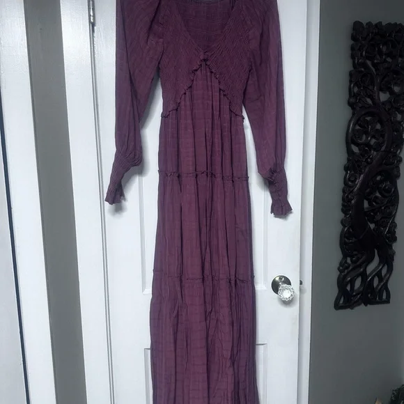 Dark Rose Tiered Ruffled Long Sleeve Sundress - Picture 2 of 8